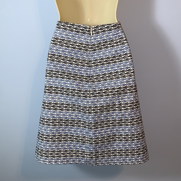 Talbots size 12 Patterned Blue and Black fish midi Skirt cotton classic nautical - Picture 2 of 5